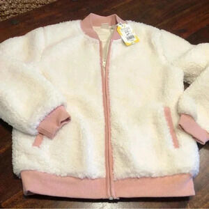 Golf Kids Girls Small  (age 6/7) Full Zip Fuzzy Sweatshirt White & Pink